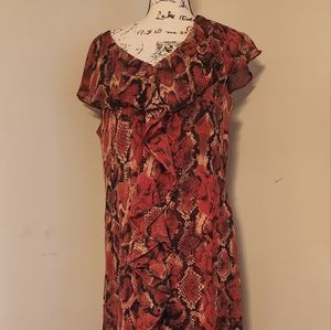 Snake print sleeveless dress rusty red